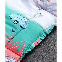 Babyhug Cotton Fix Pillow Mat With Car Print - Blue| Soft and Comfortable|  Light Weight and Travel Friendly| Foldable| New Born Gifting Option| For Boys and Girls| Use on Floor Cribs Cots or Cradle| 100% Cotton Fabric