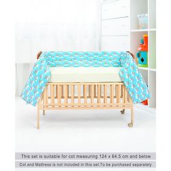 Babyhug Cot Bumpers Panda Print - Blue| Protective Padding| Soft and Comfortable| Washable| Easy to Assemble| Compact Folding for Storage| Prevents Bumping into Crib Sides