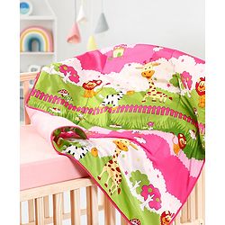 Babyhug Cotton Quilt Jungle Print - Pink