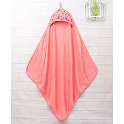 Babyhug Double Layer Terry Hooded Towel Bear Print - Light Peach