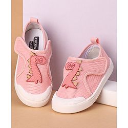 Cute Walk by Babyhug Casual Shoes With Velcro Closure Dino Patch - White Light Pink