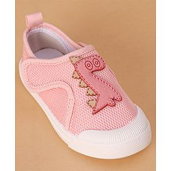 Cute Walk by Babyhug Casual Shoes With Velcro Closure Dino Patch - White Light Pink
