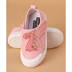 Cute Walk by Babyhug Casual Shoes With Velcro Closure Dino Patch - White Light Pink