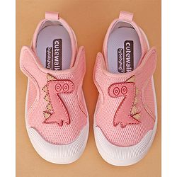 Cute Walk by Babyhug Casual Shoes With Velcro Closure Dino Patch - White Light Pink