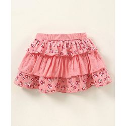 Babyhug Knit Mid Thigh Floral Printed Skirt With Bow Applique - Pink