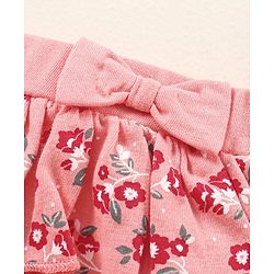 Babyhug Knit Mid Thigh Floral Printed Skirt With Bow Applique - Pink