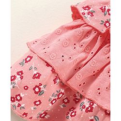 Babyhug Knit Mid Thigh Floral Printed Skirt With Bow Applique - Pink