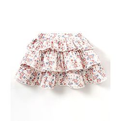 Babyhug Knit Mid Thigh Floral Printed Skirt - White