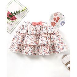 Babyhug Knit Mid Thigh Floral Printed Skirt - White
