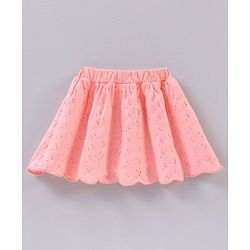 Babyhug Mid Thigh Length Knit Skirt With Schiffli Detailing & Bow Applique- Pink