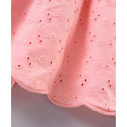 Babyhug Mid Thigh Length Knit Skirt With Schiffli Detailing & Bow Applique- Pink