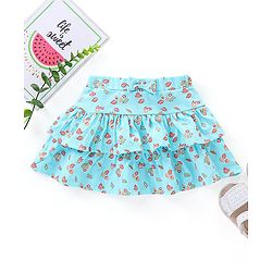 Babyhug Mid Thigh Layered Skirt Floral Glitter Print with Bow - Blue