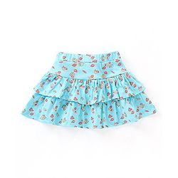 Babyhug Mid Thigh Layered Skirt Floral Glitter Print with Bow - Blue