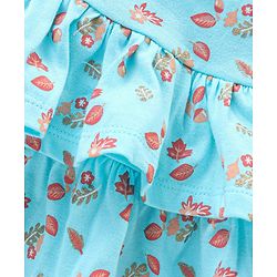 Babyhug Mid Thigh Layered Skirt Floral Glitter Print with Bow - Blue
