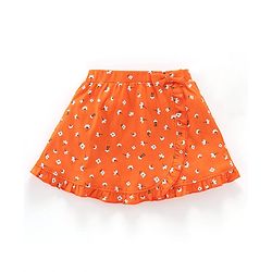 Babyhug Cotton Knee Length Frill Skirt And Divider Floral Print - Orange