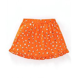 Babyhug Cotton Knee Length Frill Skirt And Divider Floral Print - Orange