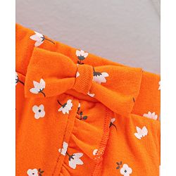 Babyhug Cotton Knee Length Frill Skirt And Divider Floral Print - Orange