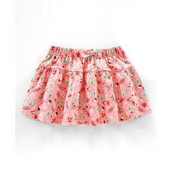 Babyhug Knit Mid Thigh Skirt Floral Print With Bow - Light Pink