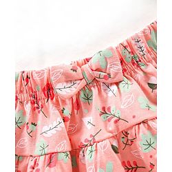Babyhug Knit Mid Thigh Skirt Floral Print With Bow - Light Pink