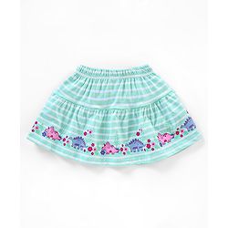 Babyhug Cotton Knit Mid Thigh Length Skirt Stripes & Dino Print- Green & White