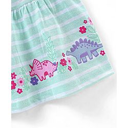 Babyhug Cotton Knit Mid Thigh Length Skirt Stripes & Dino Print- Green & White