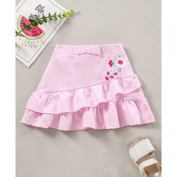 Babyhug Knit Mid Thigh Floral Printed Skirt- Pink