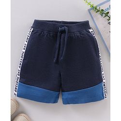 Babyhug Knit Knee Length Text Printed Shorts - Navy Blue
