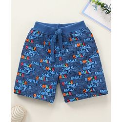 Babyhug Cotton Knit Knee Length Shorts Text Print - Blue