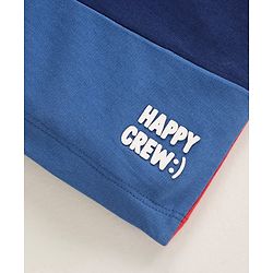 Babyhug Cotton Knit Knee Length Shorts Colour Block & Text Print - Red Navy Blue