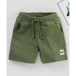 Babyhug Cotton Knit Knee Length Shorts Text Patch - Olive Green