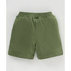 Babyhug Cotton Knit Knee Length Shorts Text Patch - Olive Green