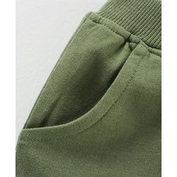 Babyhug Cotton Knit Knee Length Shorts Text Patch - Olive Green