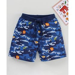 Babyhug Cotton Knit Knee Length Shorts Camo & Animal Print - Blue