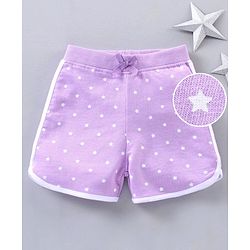 Babyhug Cotton Knit Mid Thigh Length Shorts Star Pattern - Lavender