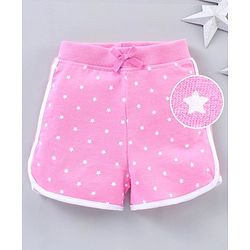 Babyhug Cotton Knit Mid Thigh Length Shorts Star Pattern - Pink