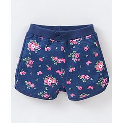 Babyhug Cotton Knit Mid Thigh Length Shorts Floral Print - Blue