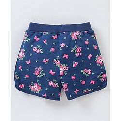 Babyhug Cotton Knit Mid Thigh Length Shorts Floral Print - Blue