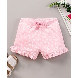 Babyhug Cotton Knit Mid-Thigh Length Shorts Heart Printed - Pink