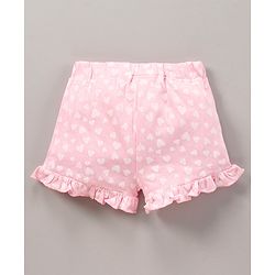 Babyhug Cotton Knit Mid-Thigh Length Shorts Heart Printed - Pink