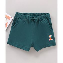 Babyhug Cotton Knit Mid Thigh Length Shorts Fox Print - Green