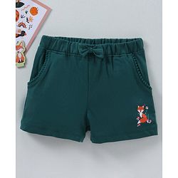 Babyhug Cotton Knit Mid Thigh Length Shorts Fox Print - Green