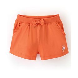 Babyhug Mid Thigh Length Cotton Knit Shorts with Ice Cream Print - Orange
