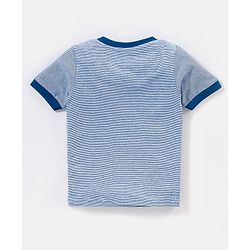 Babyhug 100% Cotton Knit Half Sleeves Striped T-Shirt and Short Set Game Mode Print - Grey Melange & Blue