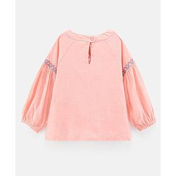 Babyhug Full Sleeves Slub Rayon Woven Top with Argyle Embroidery- Peach