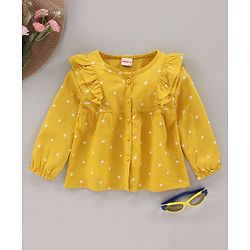 Babyhug Full Sleeves Top With Polka Print & Frill Detailing - Mustard