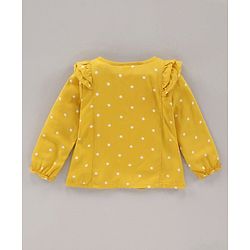 Babyhug Full Sleeves Top With Polka Print & Frill Detailing - Mustard