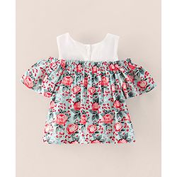 Babyhug Half Sleeves Cold Shoulder Rayon Top With Floral Print - White Mint Aop