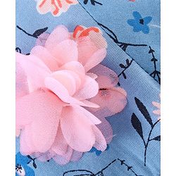 Babyhug Bell Sleeves Rayon Top With Floral Print And Corsage Detailing- Blue