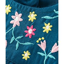 Babyhug Rayon Flutter Sleeves Woven Top with Floral Embroidery & Frill Detailing- Teal Blue