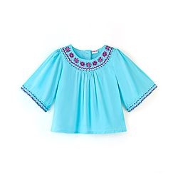 Babyhug Three Fourth Sleeves 100% Cotton Top with Abstract Embroidery - Sky Blue